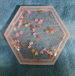 Hexagonal Resin Trinket Tray with Fruit Accents
